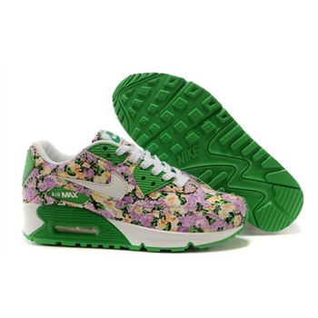 Nike Air Max 90 Womens Shoes White Brown Green Flower New Coupon